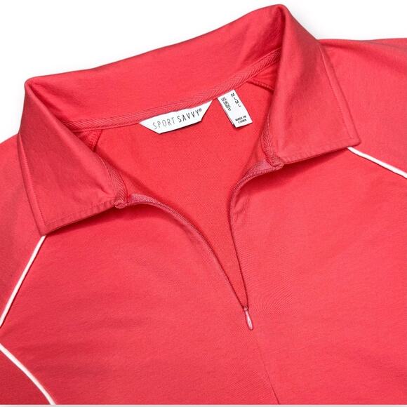 Sport Savvy Coral Quarter Zip Athletic Polo Dress Contrast Piping Pockets Size M - Picture 3 of 6